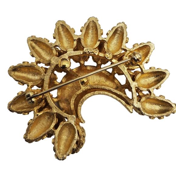 Coro Brushed Gold Brooch Crescent Textured Pin Dot Horseshoe MCM Vintage 1960s - Picture 5 of 8